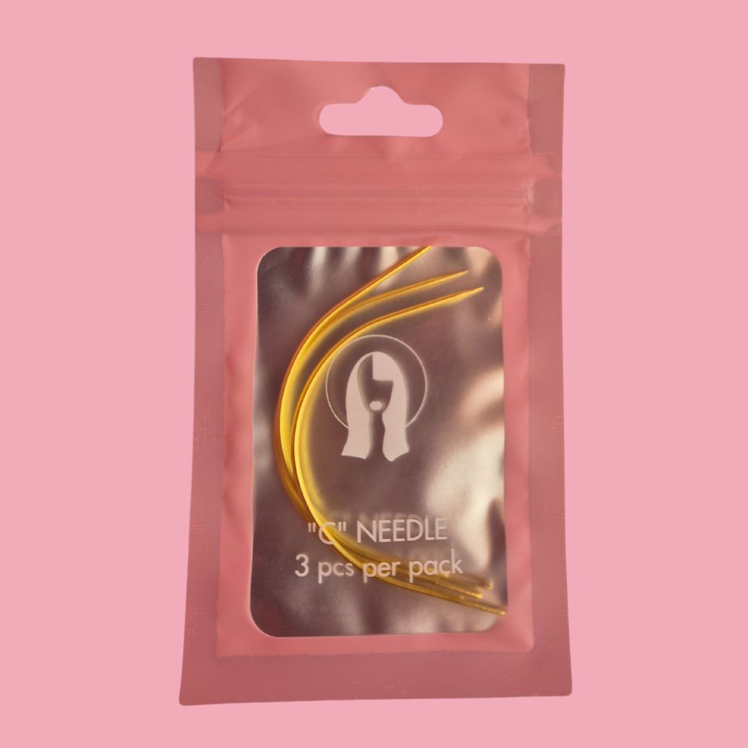 C-Type Hair Extension Needles – Gold | 3-Pack | 3.5 Inch | Perfect for Weft & Weave Installations