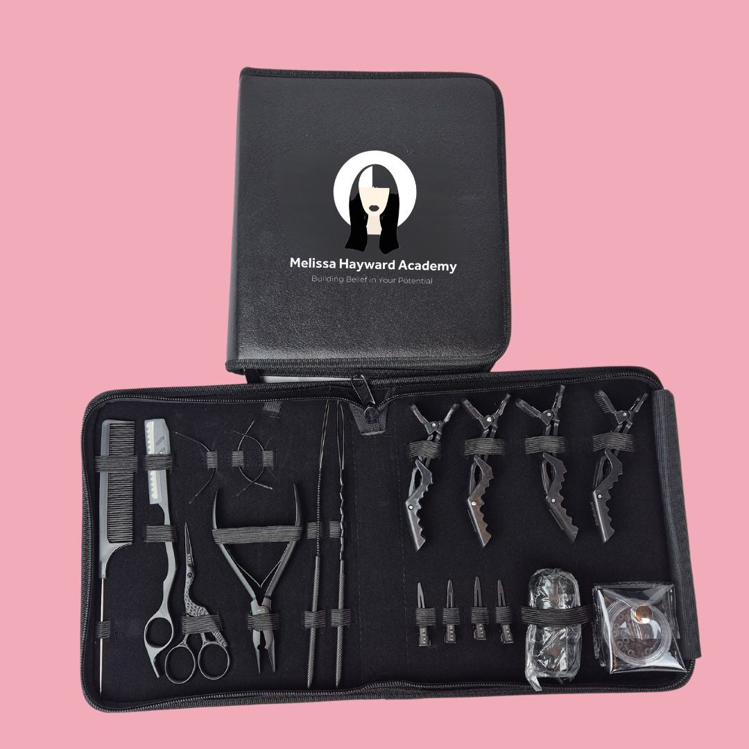Complete Professional Hair Extension Toolkit in Vegan Leather Case